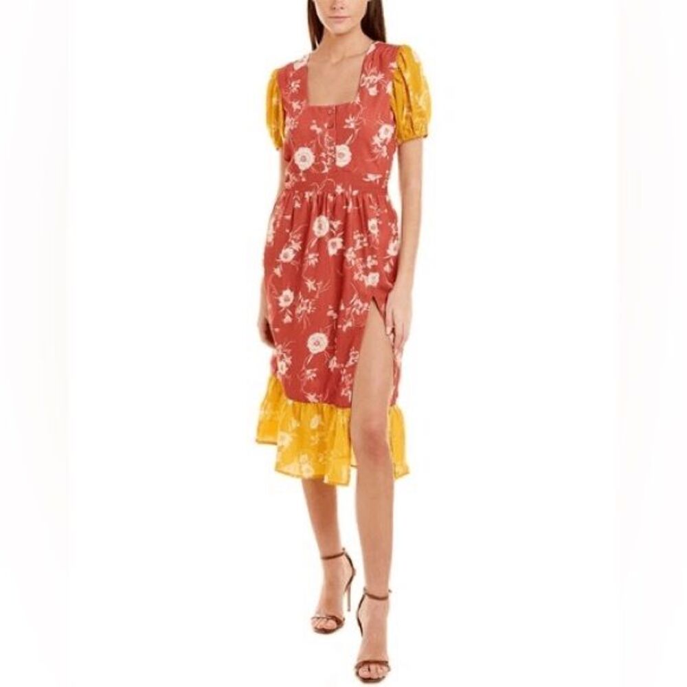 Walter Baker $268 cara floral-print crepe de chine midi dress yellow small NEW
